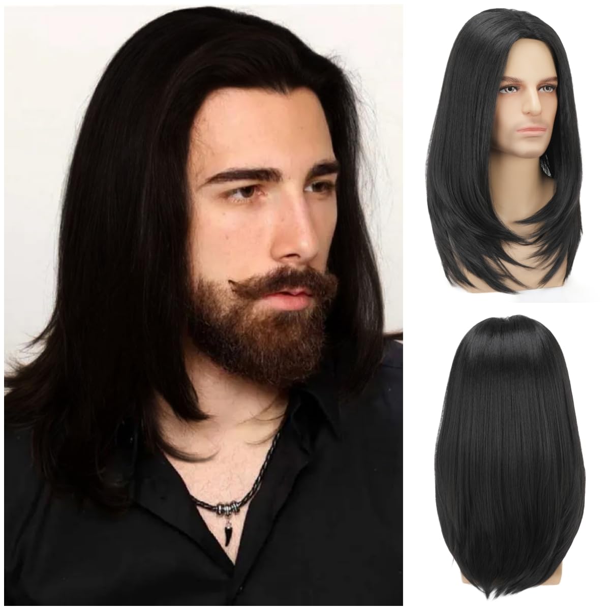 Bí quyết sấy vuốt tóc giả kiểu layer nam đẹp nhất 12 Long Black Wig for Mens Straight Hair Synthetic Heat Ireland | Ubuy