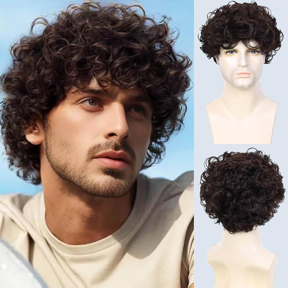 Bí quyết sấy vuốt tóc giả kiểu layer nam đẹp nhất 10 Creamily Curly Hair Wig for Men, Male Wigs That Look Real,Artificial Fake Hair for Men,Short Full Wig for Man Synthetic Wigs for Boys for Daily Party ...