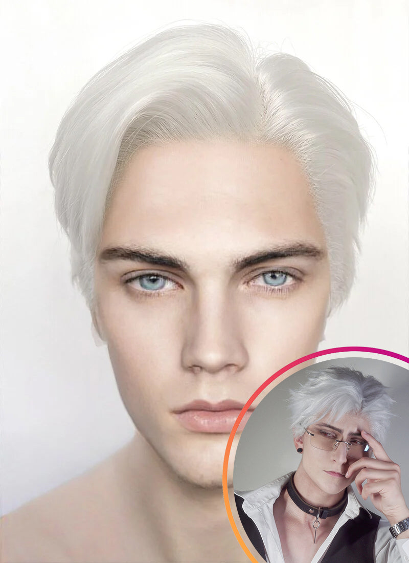 Top các kiểu tóc giả cho nam trán cao đẹp tự nhiên 12 White Straight Lace Front Synthetic Men's Wig | WigIsFashion – Wig Is Fashion