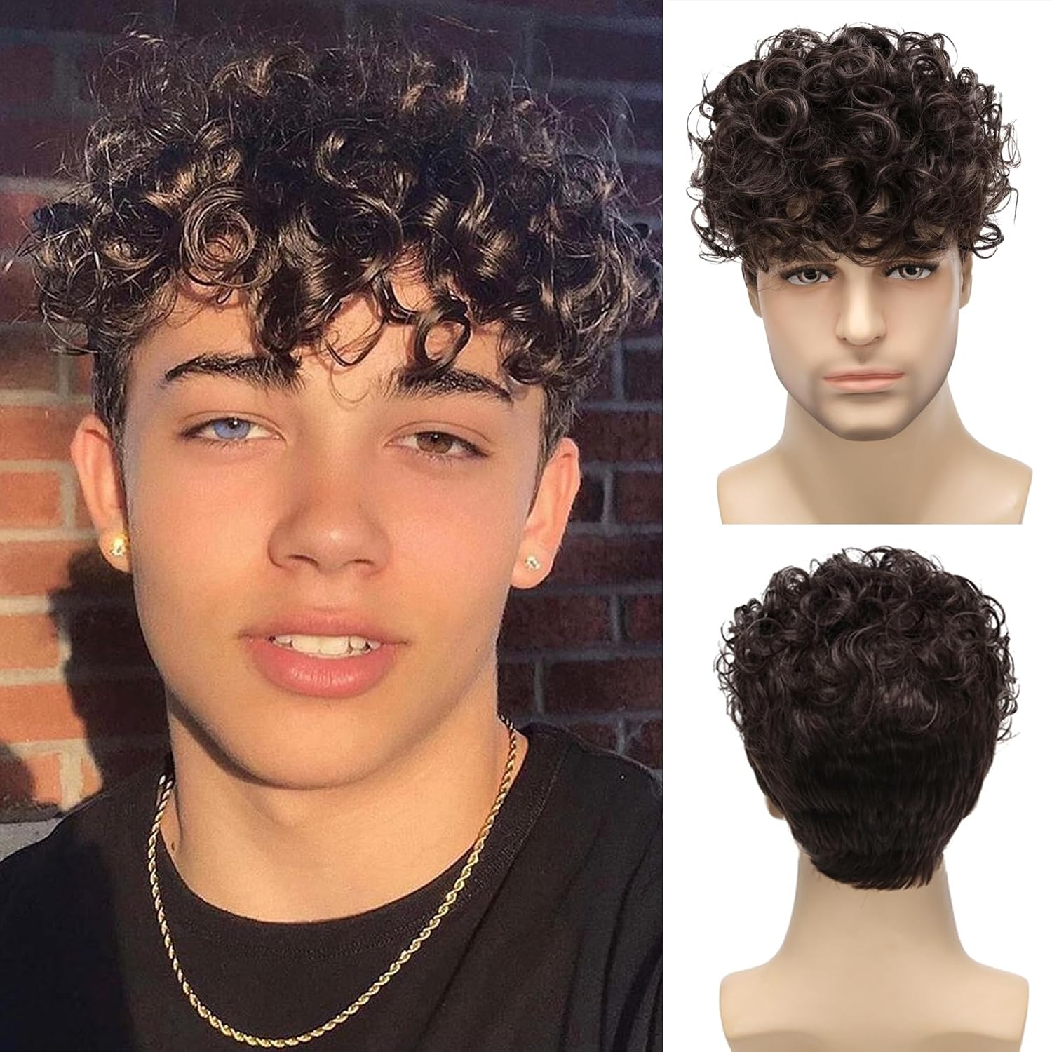 Tóc giả nam kẹp mái siêu da đầu che hói hiệu quả 13 Male Brown Drag Wig Men Wig Curly Sold On Temu United States